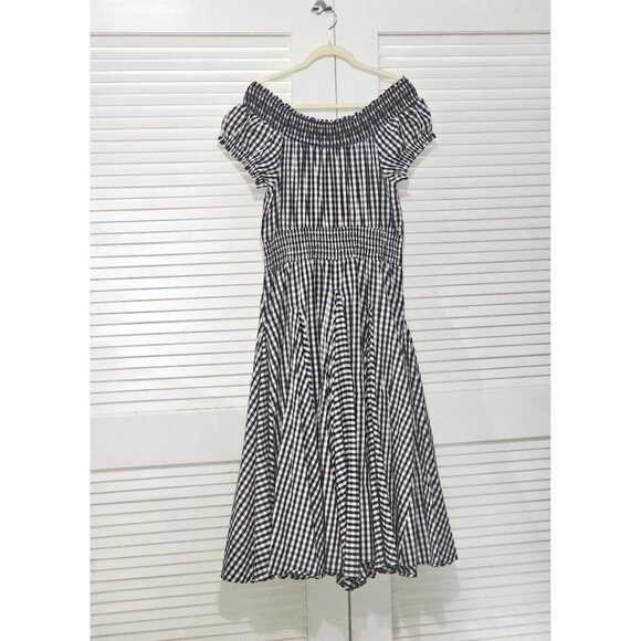 Chelsea & Theodore Women's Blue & White Gingham Off-Shoulder Dress Size M 088 - Picture 10 of 11